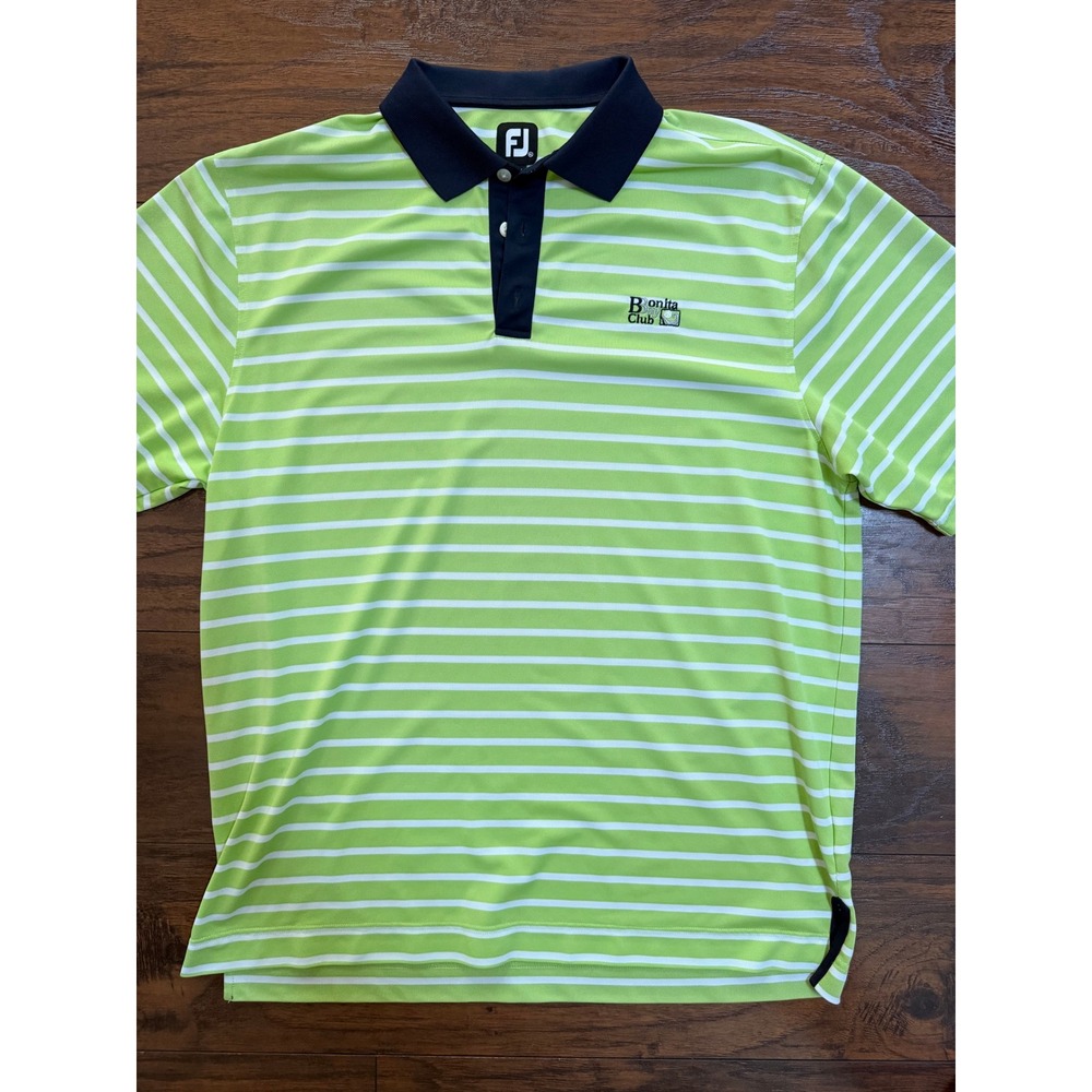 FootJoy ProDry Golf Polo Shirt Mens XL Lime Green White Striped Bonita Bay Club